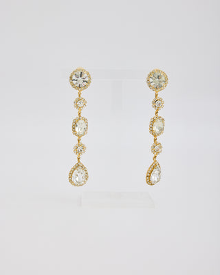 Gold Five Dangle Ear Clips with Silver Rhinestones