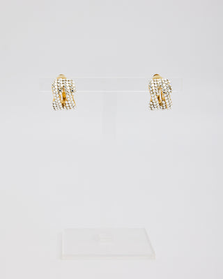 Gold with Silver Rhinestone Curved Double Cross Ear Clips