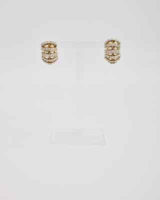 Gold Curved Ear Clips with Rhinestones and Pearls