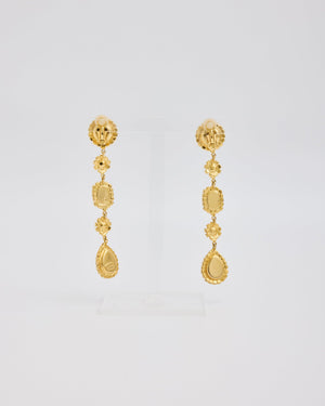 Gold Five Dangle Ear Clips with Silver Rhinestones