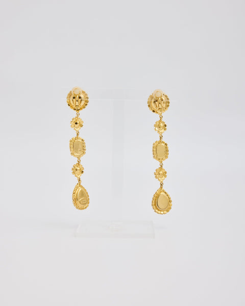 Gold Five Dangle Ear Clips with Silver Rhinestones