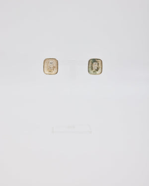 Swarovski Silver Rounded Rectangular Post Earrings with Rhinestone Center