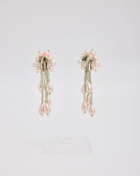 Light Pink Pearl Cluster Earrings with Dangles