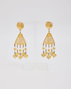 Givenchy Gold Tassel Leaf Earrings with Pearls