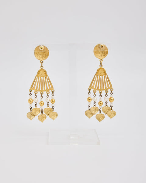 Givenchy Gold Tassel Leaf Earrings with Pearls