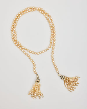 Pearl Strand Necklace with Tassel Ends