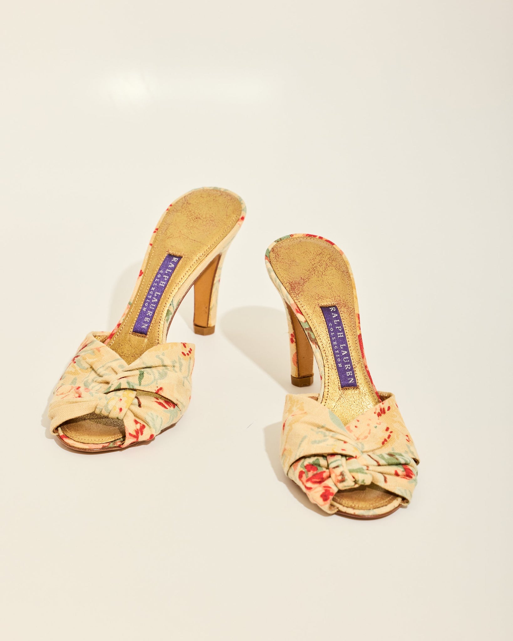 Ralph Lauren Beige Canvas Slides with Printed Crossover Straps