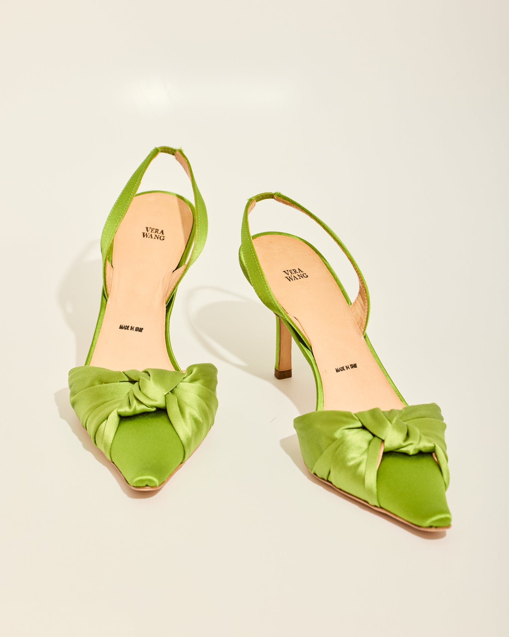 Vera Wang Green Satin Slingback Heel with Twisted Knot