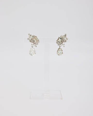 Silver Multi Shaped Rhinestone Dangle Ear Clips