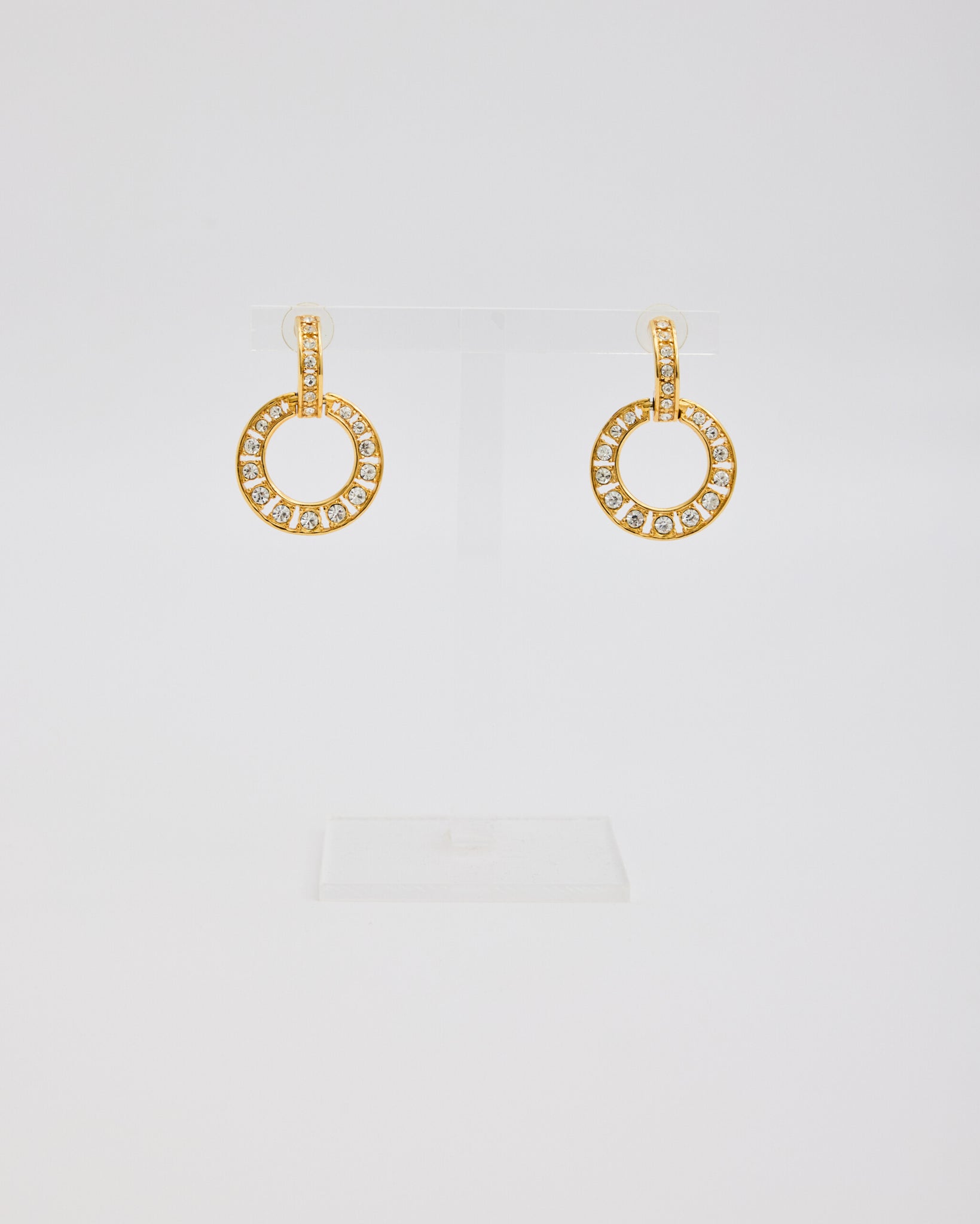 Gold Circle Post Earrings with Rhinestones