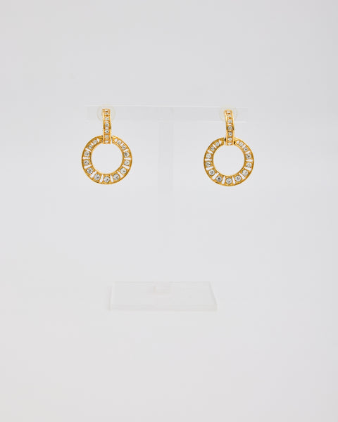 Gold Circle Post Earrings with Rhinestones