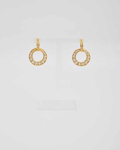 Gold Circle Post Earrings with Rhinestones