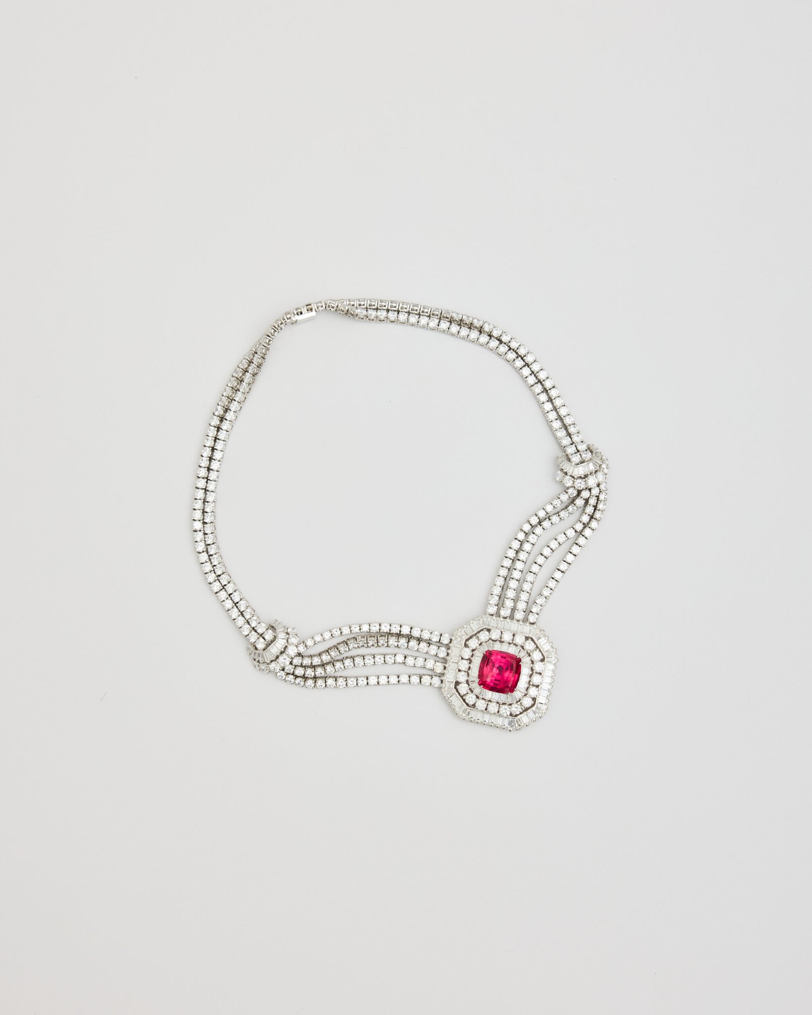 Silver Choker Necklace with Red Stone