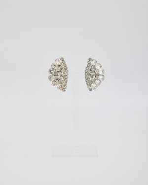 Large Silver Multi Shaped Rhinestone Fan Ear Clips