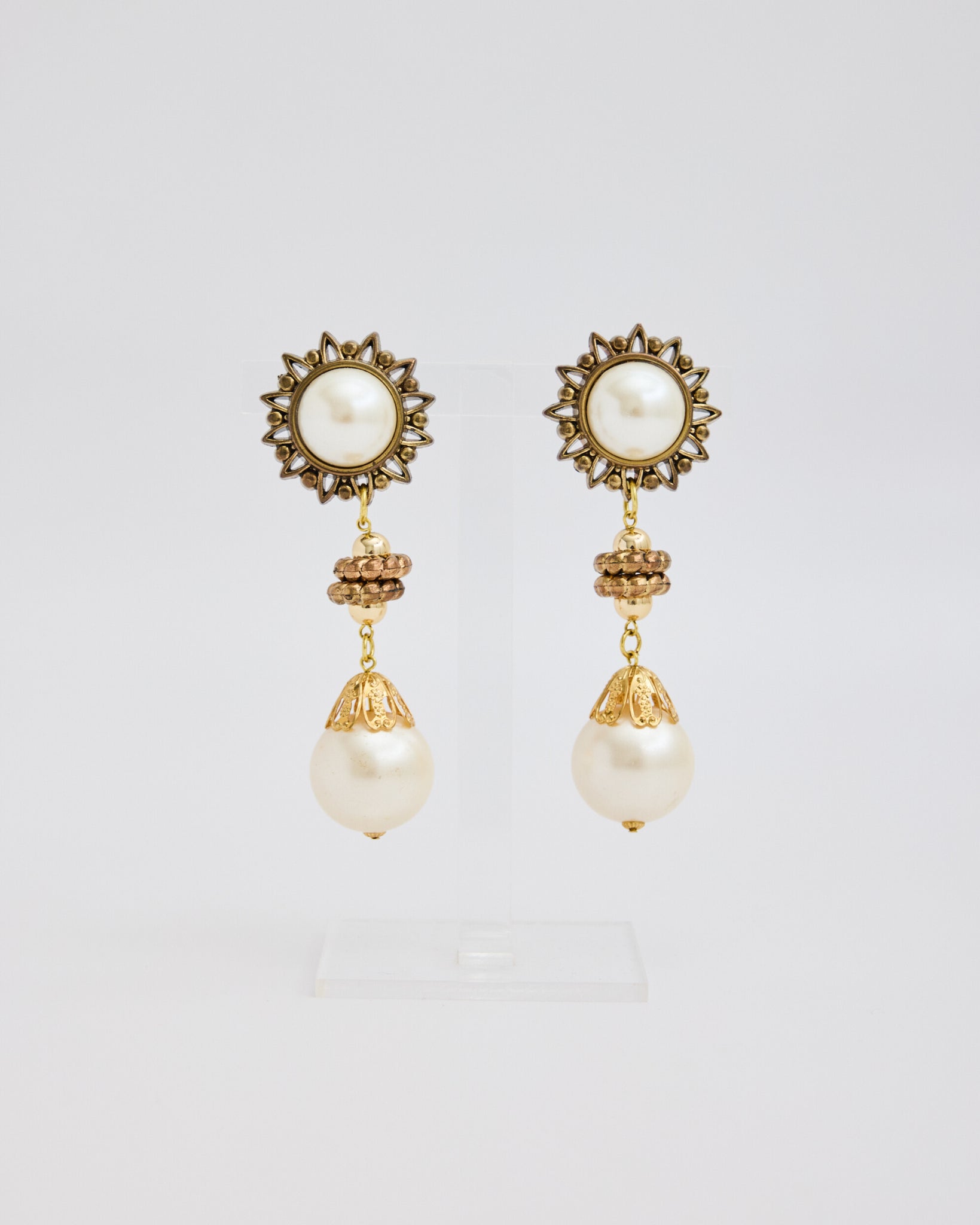 Maxi Bronze Large Pearl Drop Ear Clips