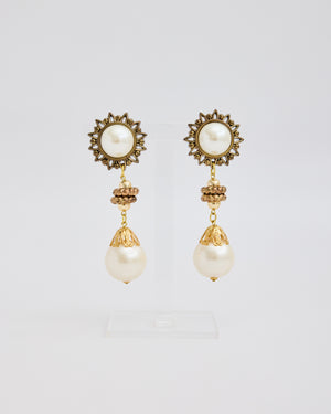 Maxi Bronze Large Pearl Drop Ear Clips