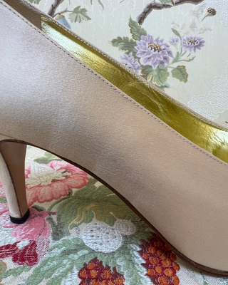 Chanel Spring 1998 Cream Satin Heels with Black Toe