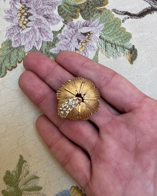 Gold Flower Earrings with Dripping Rhinestones