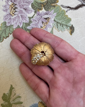 Gold Flower Earrings with Dripping Rhinestones