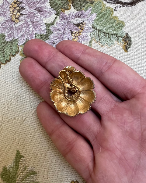 Gold Flower Earrings with Dripping Rhinestones