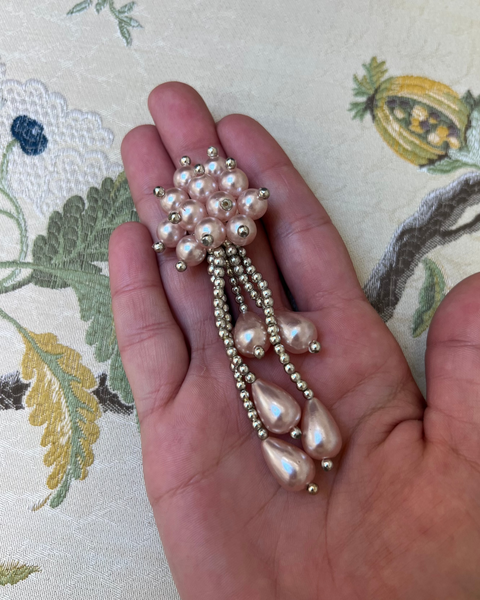 Light Pink Pearl Cluster Earrings with Dangles