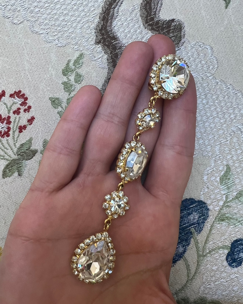 Gold Five Dangle Ear Clips with Silver Rhinestones