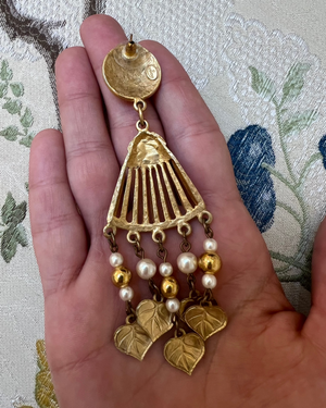 Givenchy Gold Tassel Leaf Earrings with Pearls