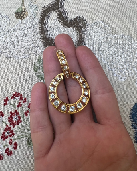 Gold Circle Post Earrings with Rhinestones