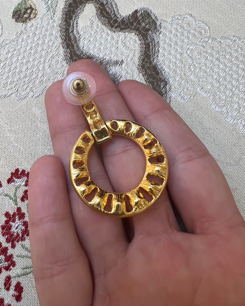 Gold Circle Post Earrings with Rhinestones