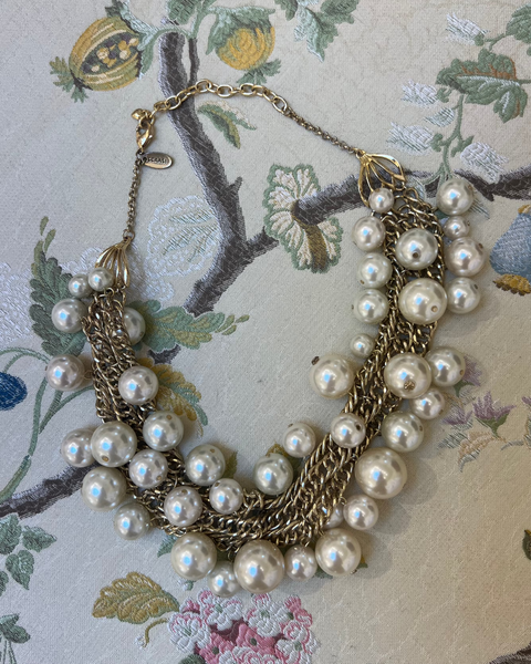 Scaasi Gold Chain Necklace with Pearls