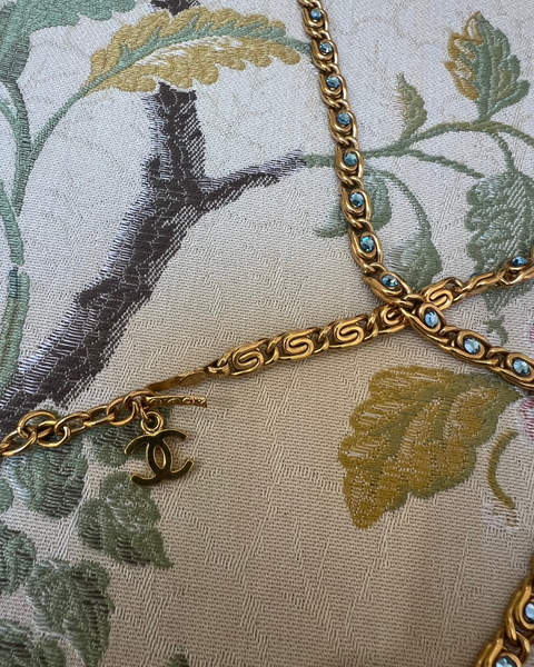 Chanel Small Gold Chain Belt with Blue Stones