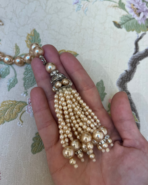 Pearl Strand Necklace with Tassel Ends