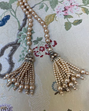 Pearl Strand Necklace with Tassel Ends