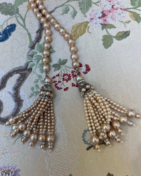 Pearl Strand Necklace with Tassel Ends