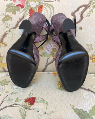Prada Purple Leather Slingback Platform Heels with Snake Print