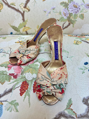 Ralph Lauren Beige Canvas Slides with Printed Crossover Straps