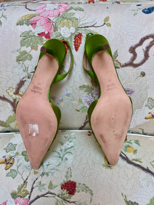 Vera Wang Green Satin Slingback Heel with Twisted Knot