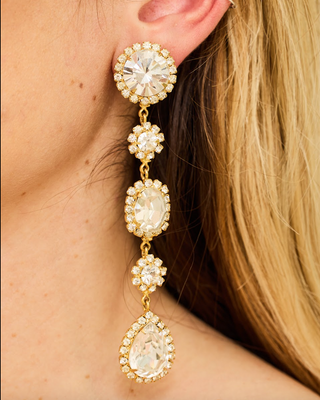 Gold Five Dangle Ear Clips with Silver Rhinestones