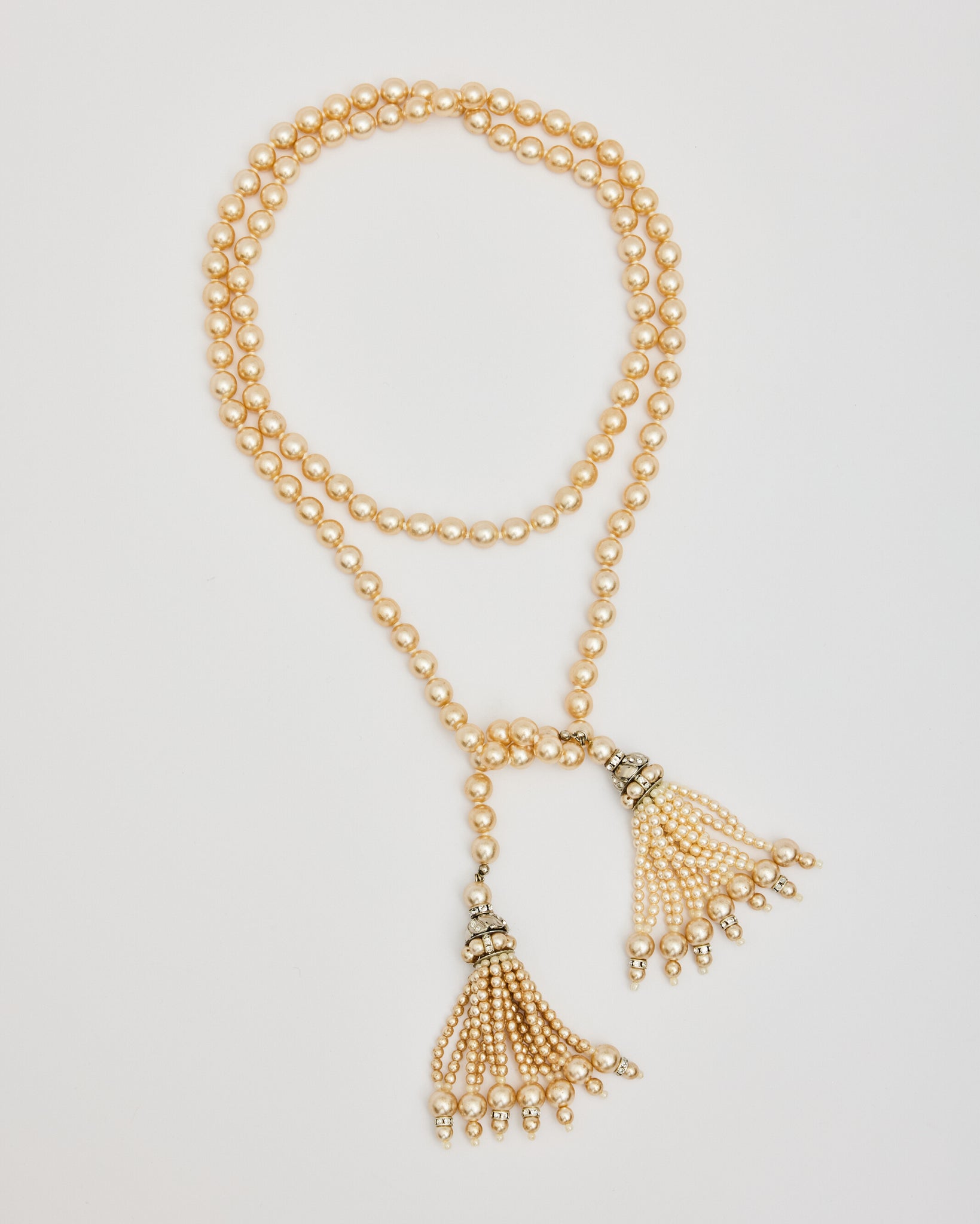 Pearl Strand Necklace with Tassel Ends