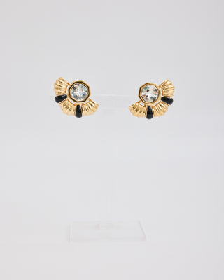 Swarovski Gold and Black Half Circle Ear Clips with Rhinestone Center