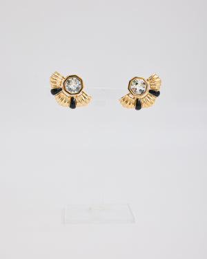 Swarovski Gold and Black Half Circle Ear Clips with Rhinestone Center