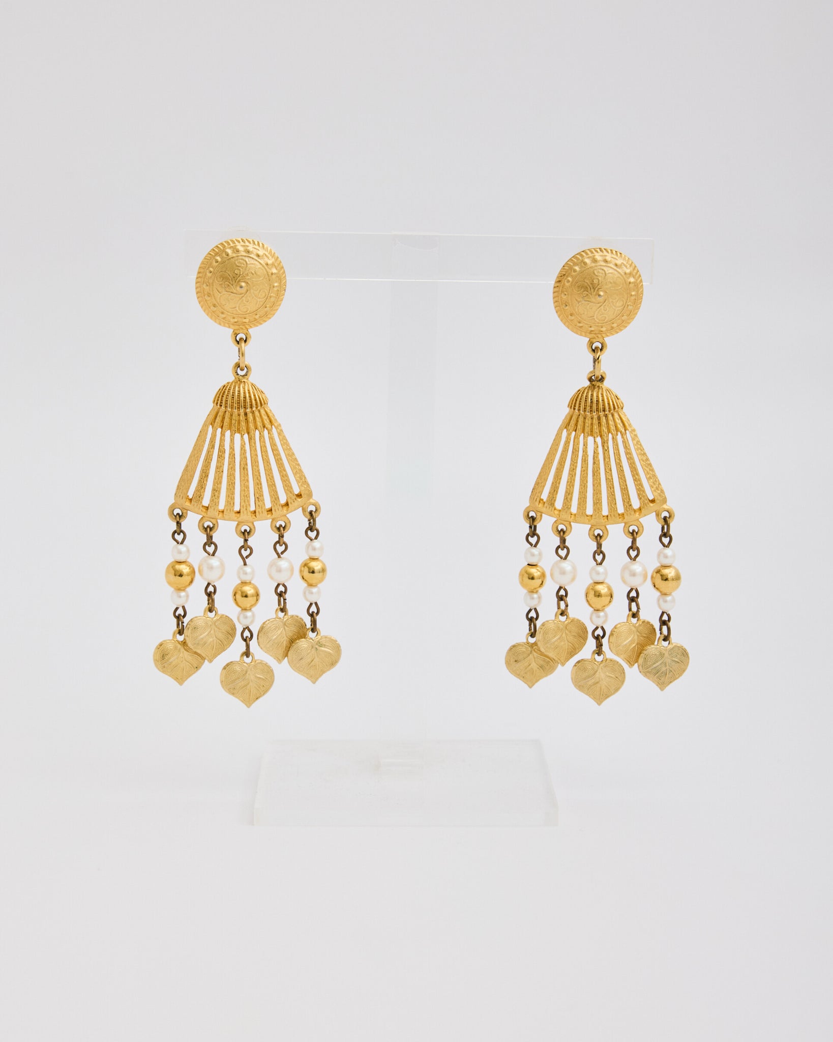 Givenchy Gold Tassel Leaf Earrings with Pearls