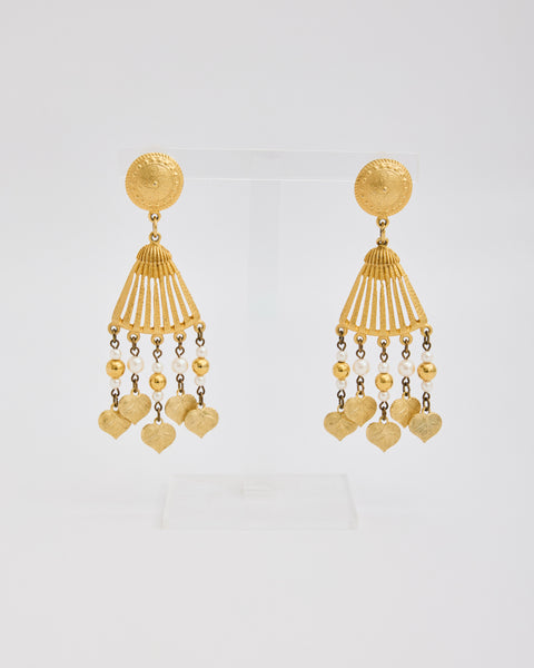 Givenchy Gold Tassel Leaf Earrings with Pearls