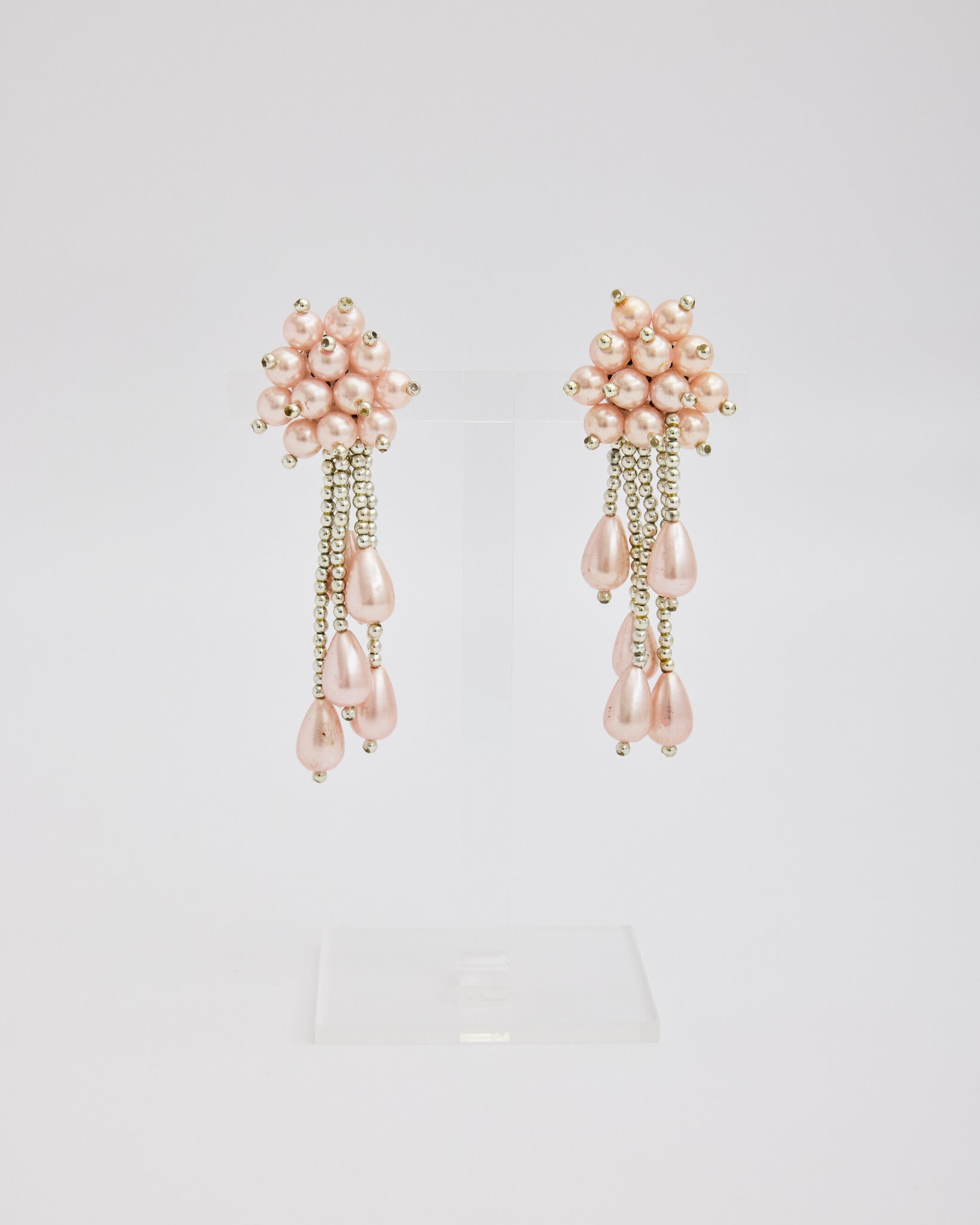 Light Pink Pearl Cluster Earrings with Dangles