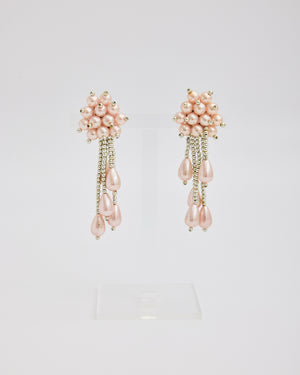 Light Pink Pearl Cluster Earrings with Dangles