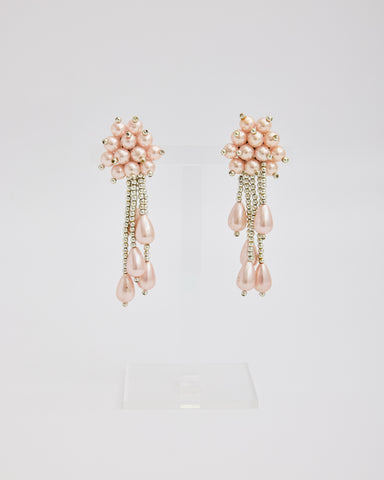 Light Pink Pearl Cluster Earrings with Dangles