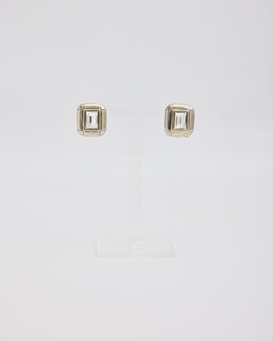 Swarovski Silver Rounded Rectangular Post Earrings with Rhinestone Center