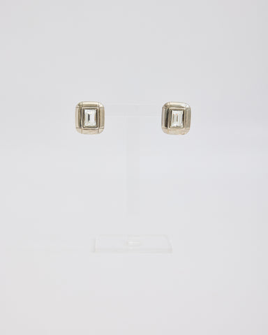 Swarovski Silver Rounded Rectangular Post Earrings with Rhinestone Center