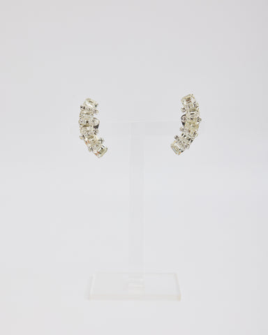 Silver Large and Small Rhinestone Curved Ear Clips