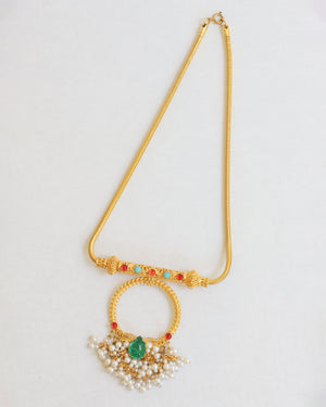 Gold Rope Chain Necklace with Colorful Jewels and Pearls